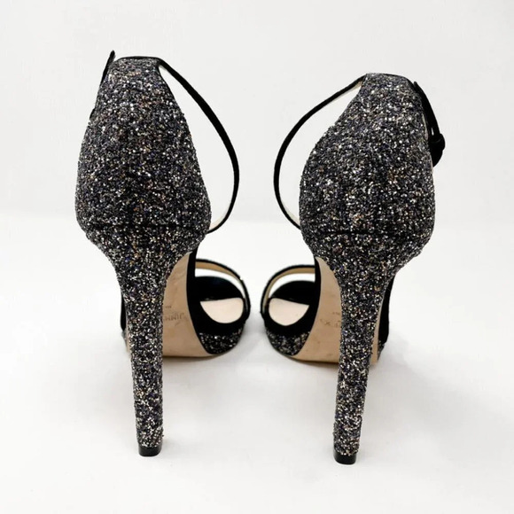 Jimmy Choo Leather Misty 120 Twilight Black Suede Glitter Sandals Heels 38.5/8.5 - Picture 9 of 14